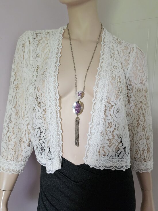 Tops - Elegant White Floral Lace Cropped Bolero Jacket
